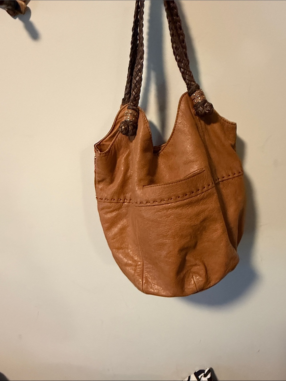 The Sak Indio Leather Embroidered Boho Hobo Shoulder Bag Cognac EUC - Picture 5 of 6